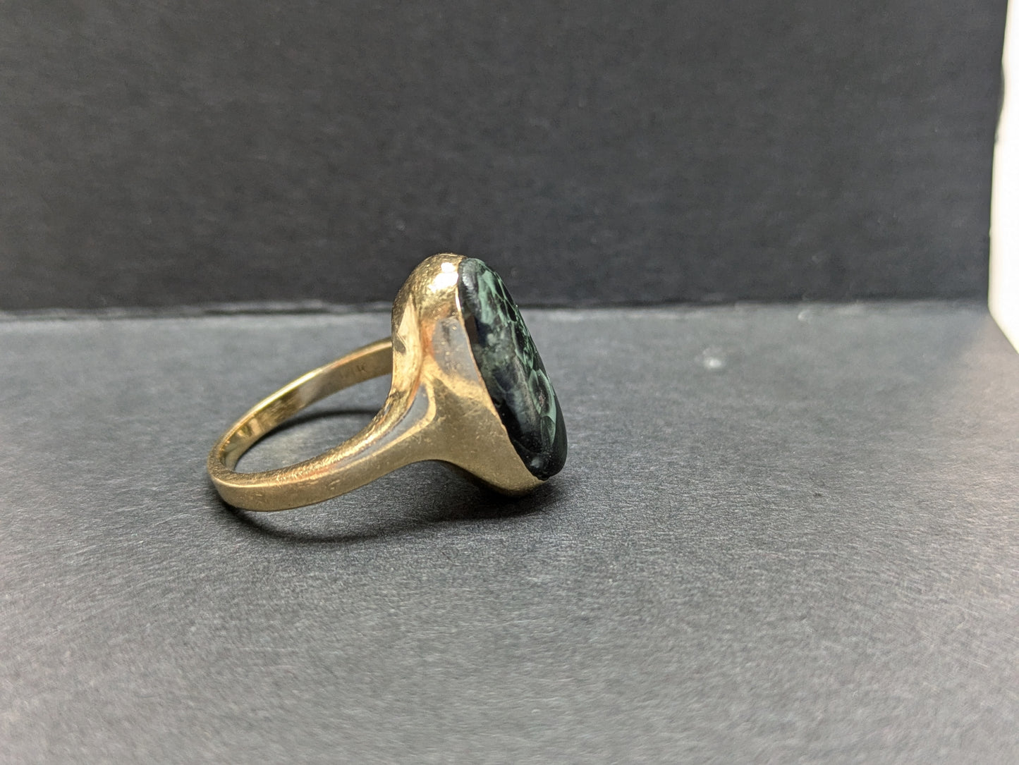 Early 1930's Obsidian and 14k Gold Signet Ring