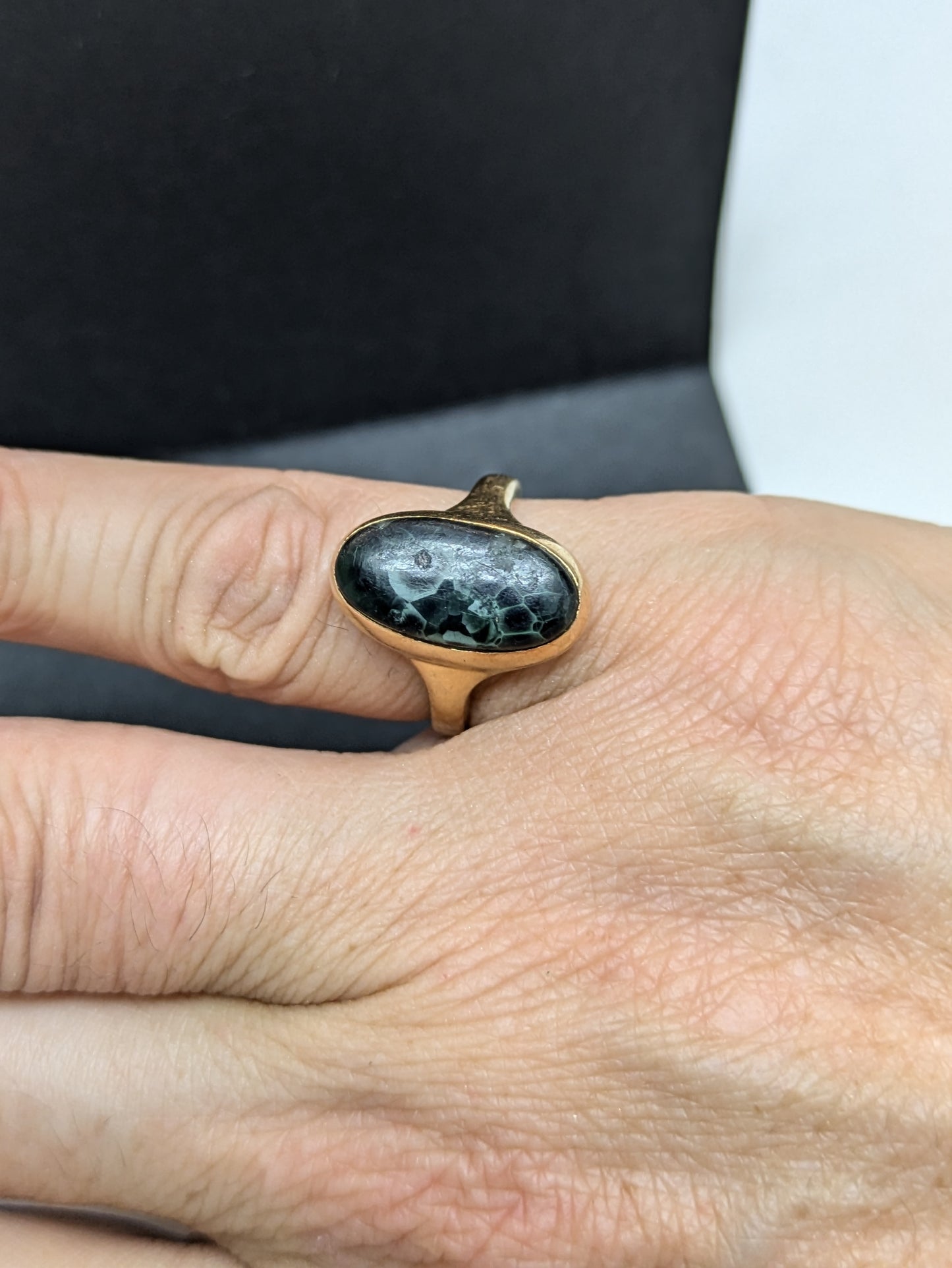 Early 1930's Obsidian and 14k Gold Signet Ring