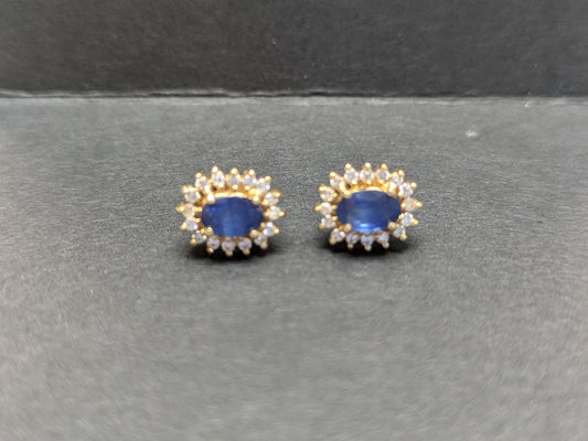 14k Sapphire Studs with Diamond Halo