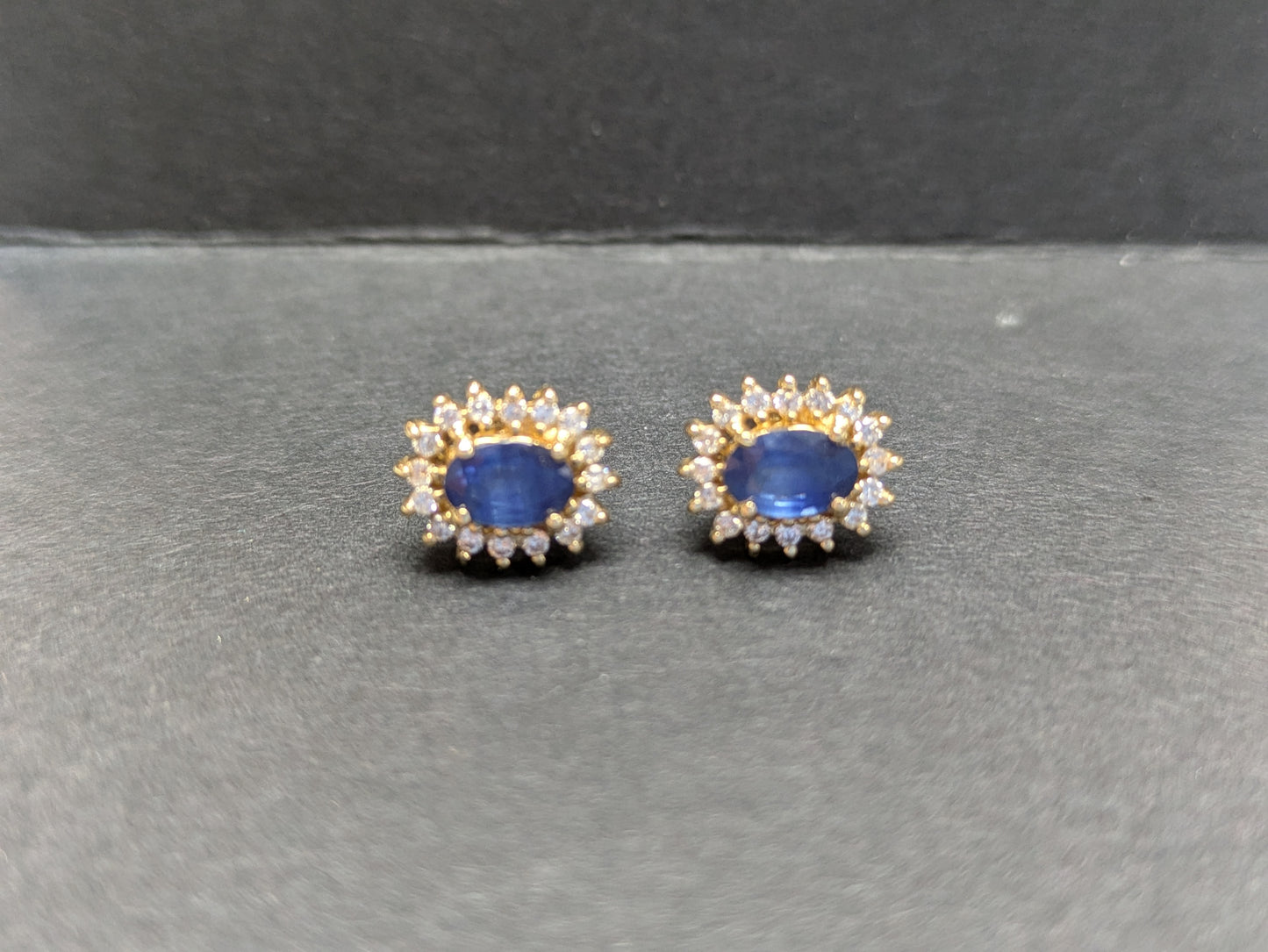 14k Sapphire Studs with Diamond Halo