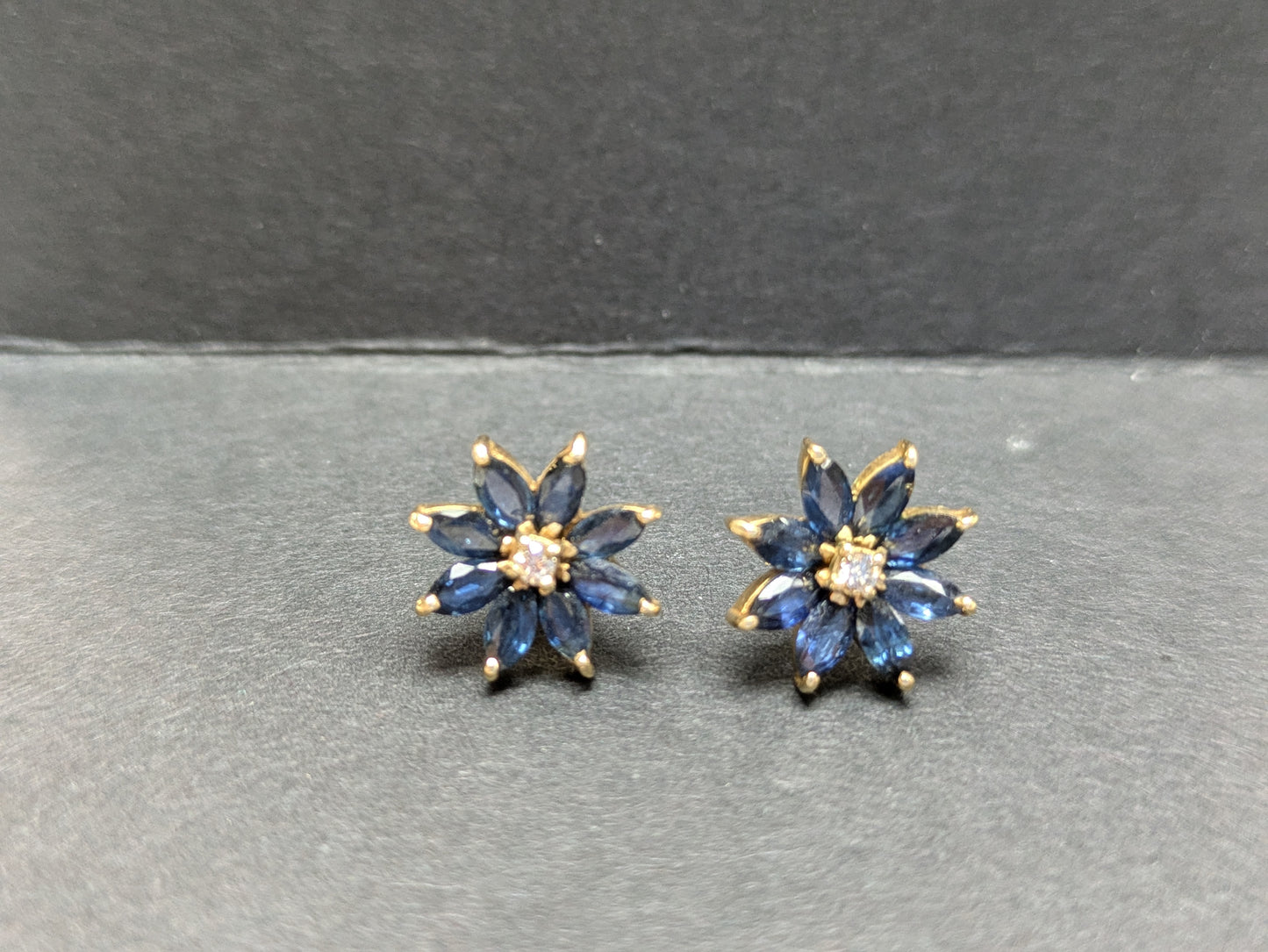 14k Diamond and Sapphire Flower Earrings