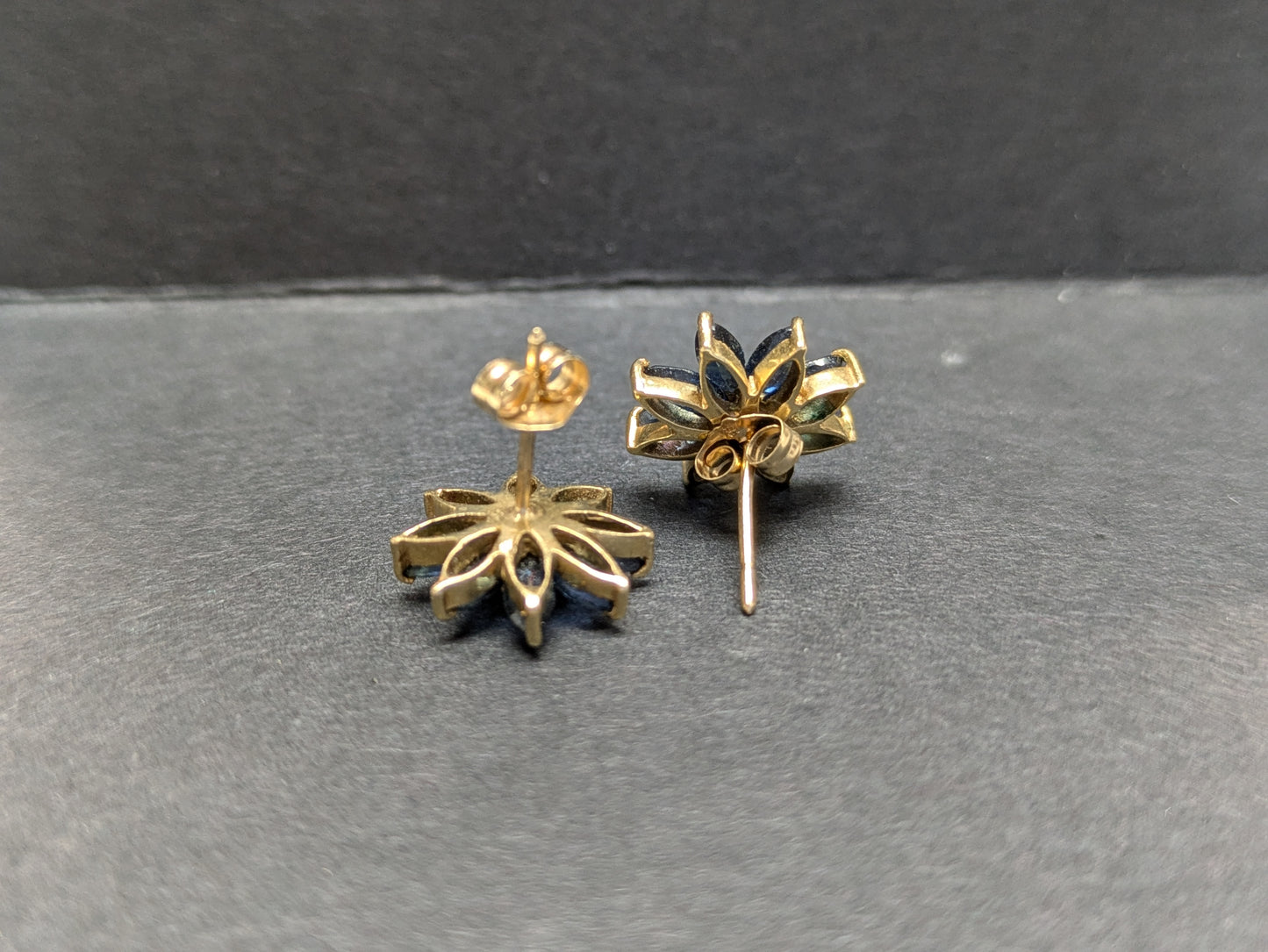 14k Diamond and Sapphire Flower Earrings