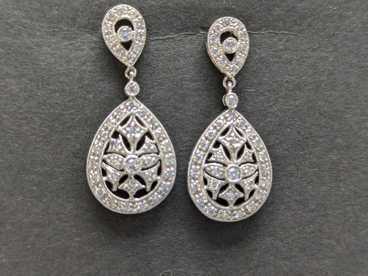 18k Retro Diamond Tear Drop Earrings