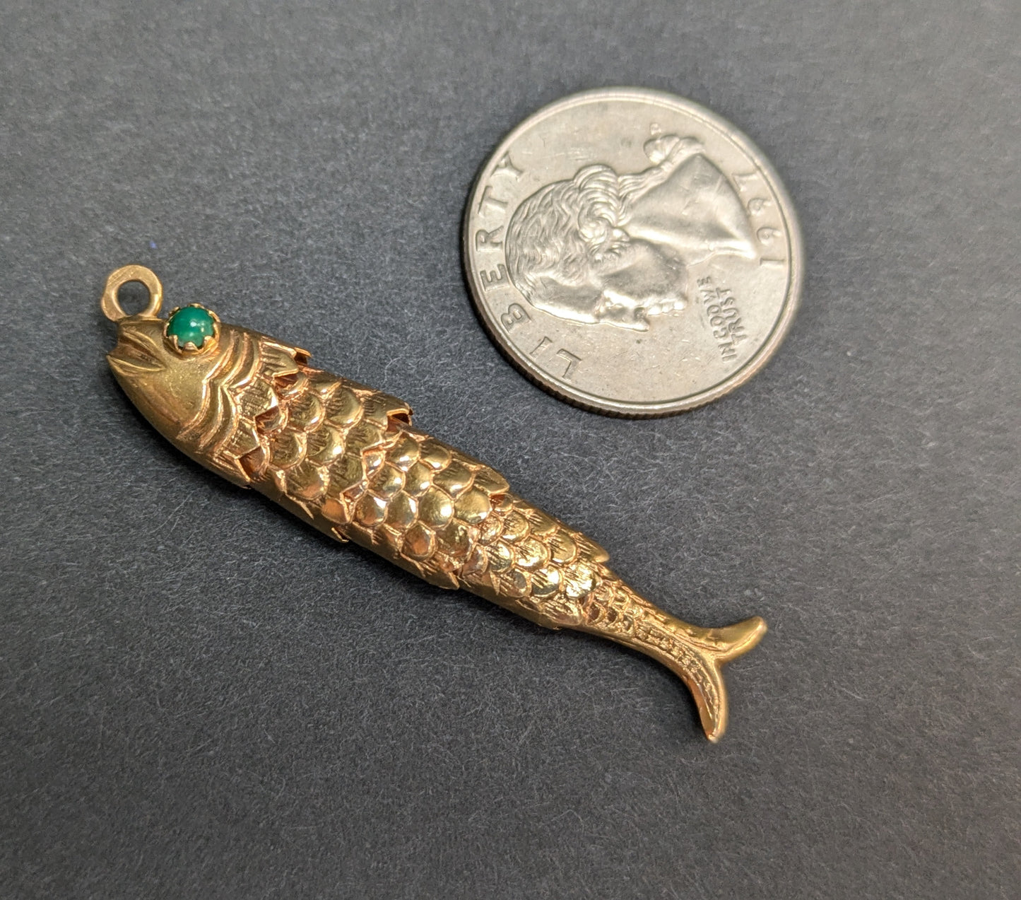 Large 18k Articulated Fish with Turquoise Eyes