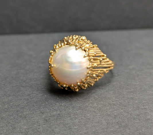 14k Brutalist Pearl Ring