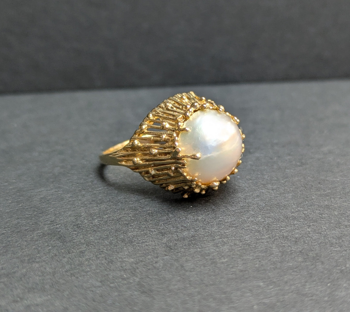 14k Brutalist Pearl Ring