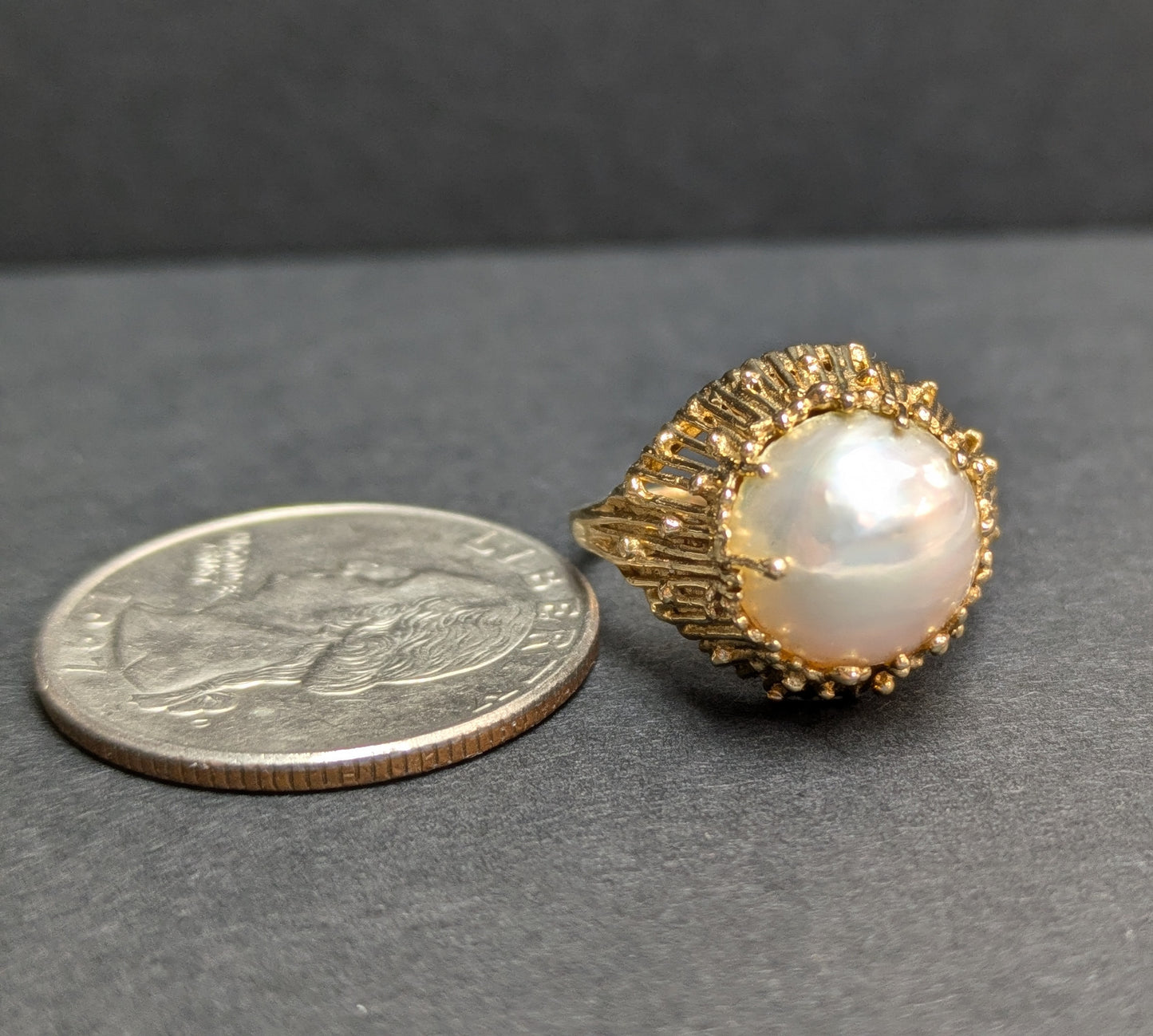 14k Brutalist Pearl Ring