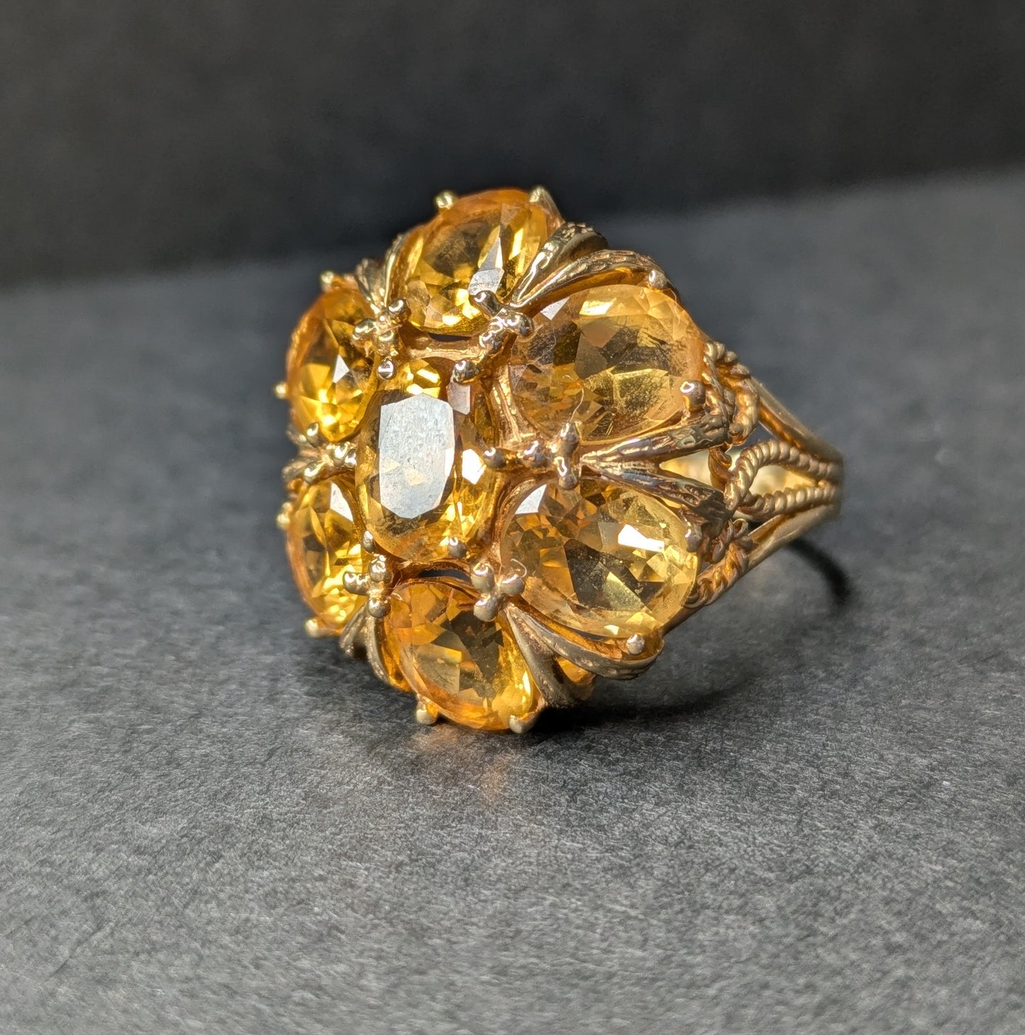 14k Vintage Citrine Cluster Ring