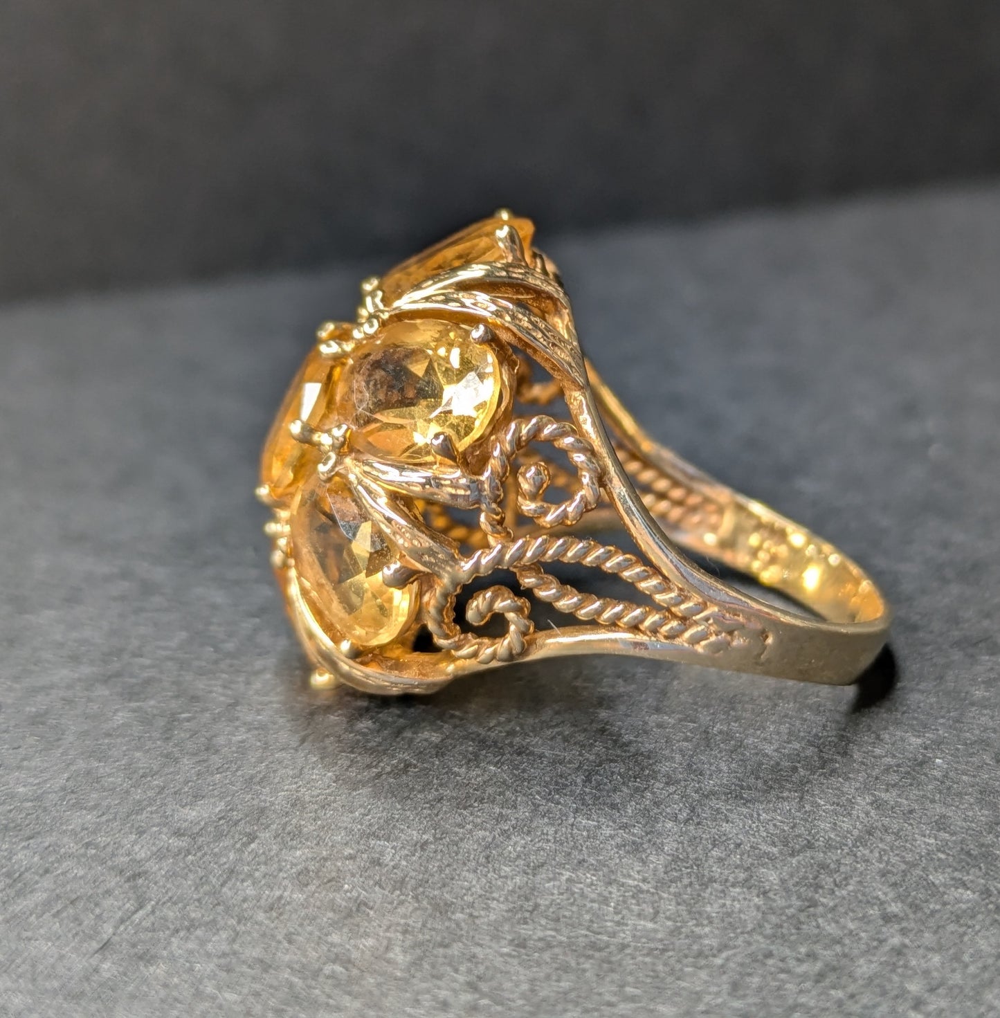 14k Vintage Citrine Cluster Ring