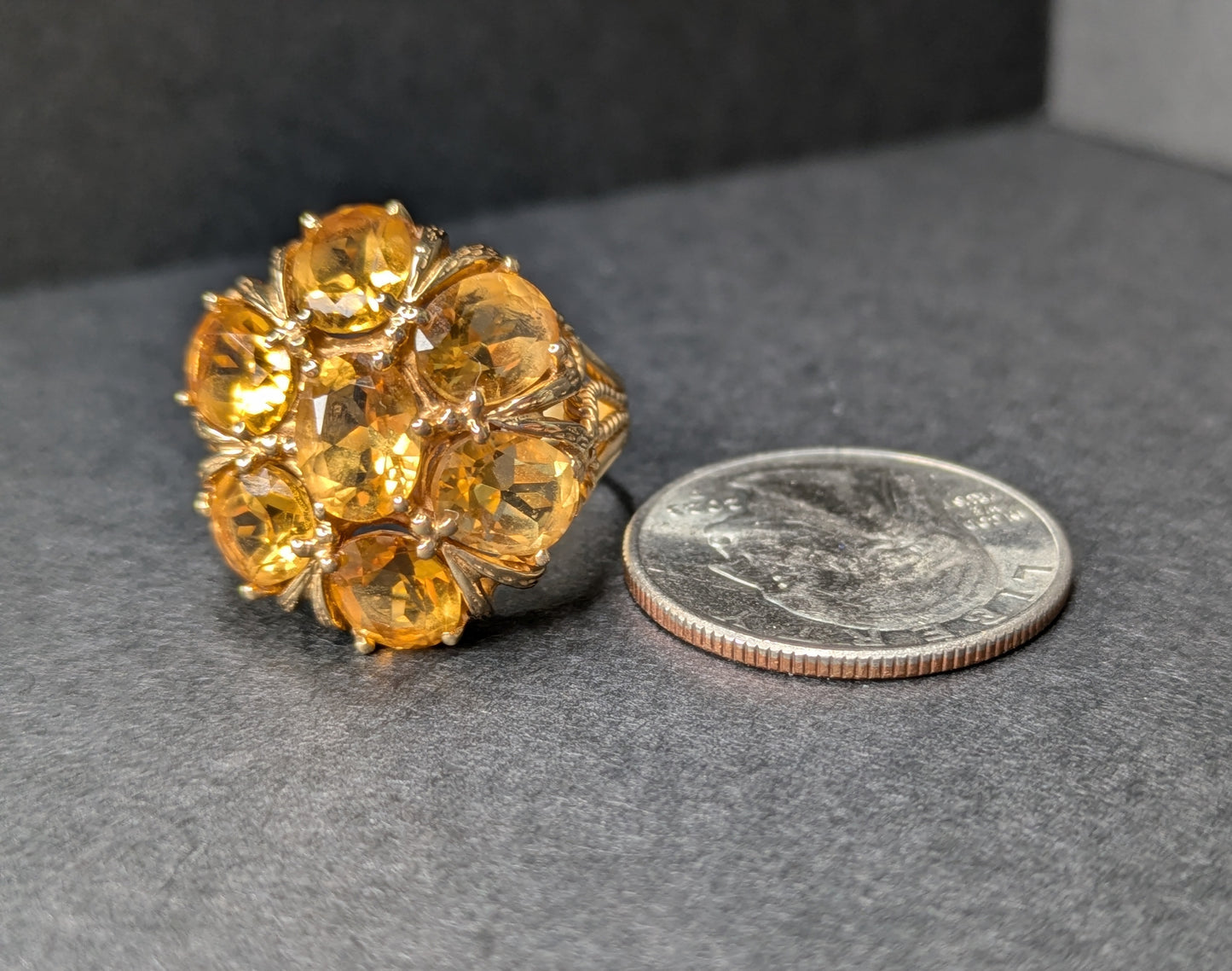 14k Vintage Citrine Cluster Ring