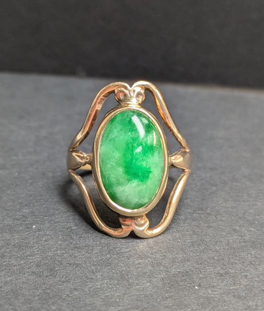 14k Art Nouveau Jade Ring