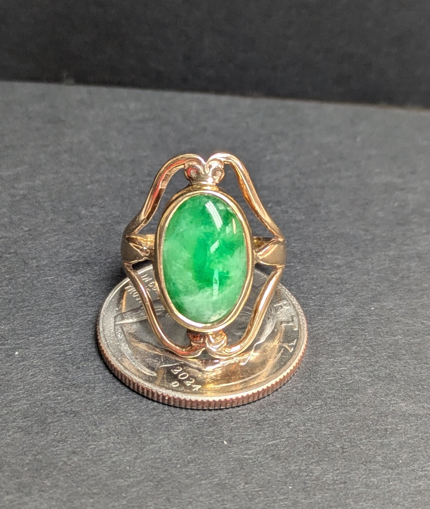 14k Art Nouveau Jade Ring