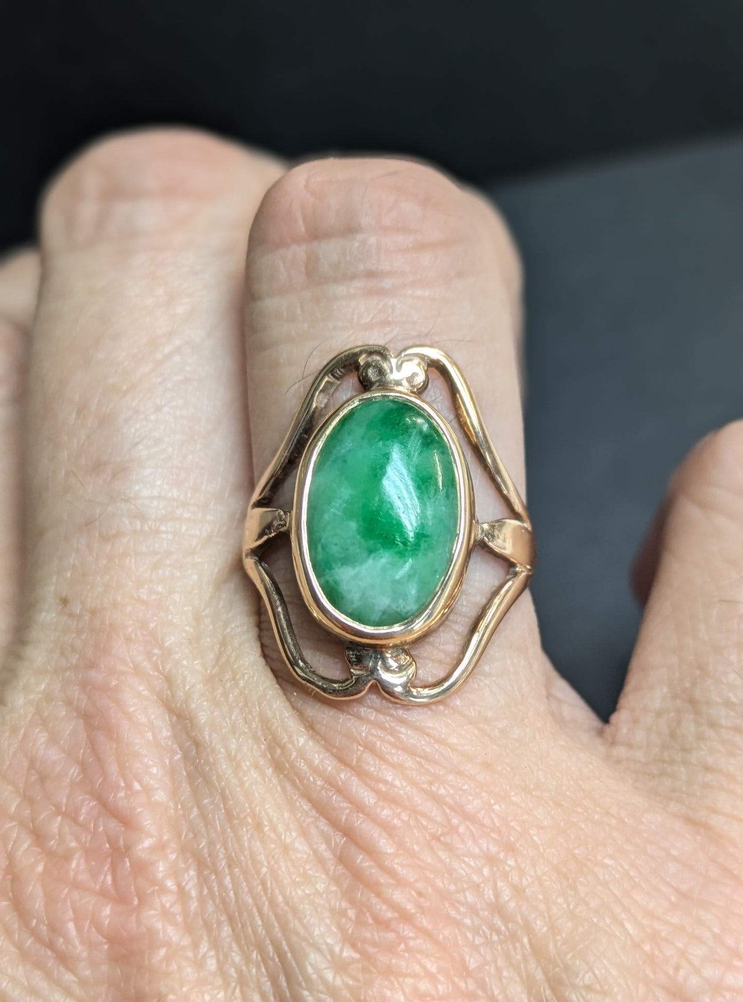 14k Art Nouveau Jade Ring