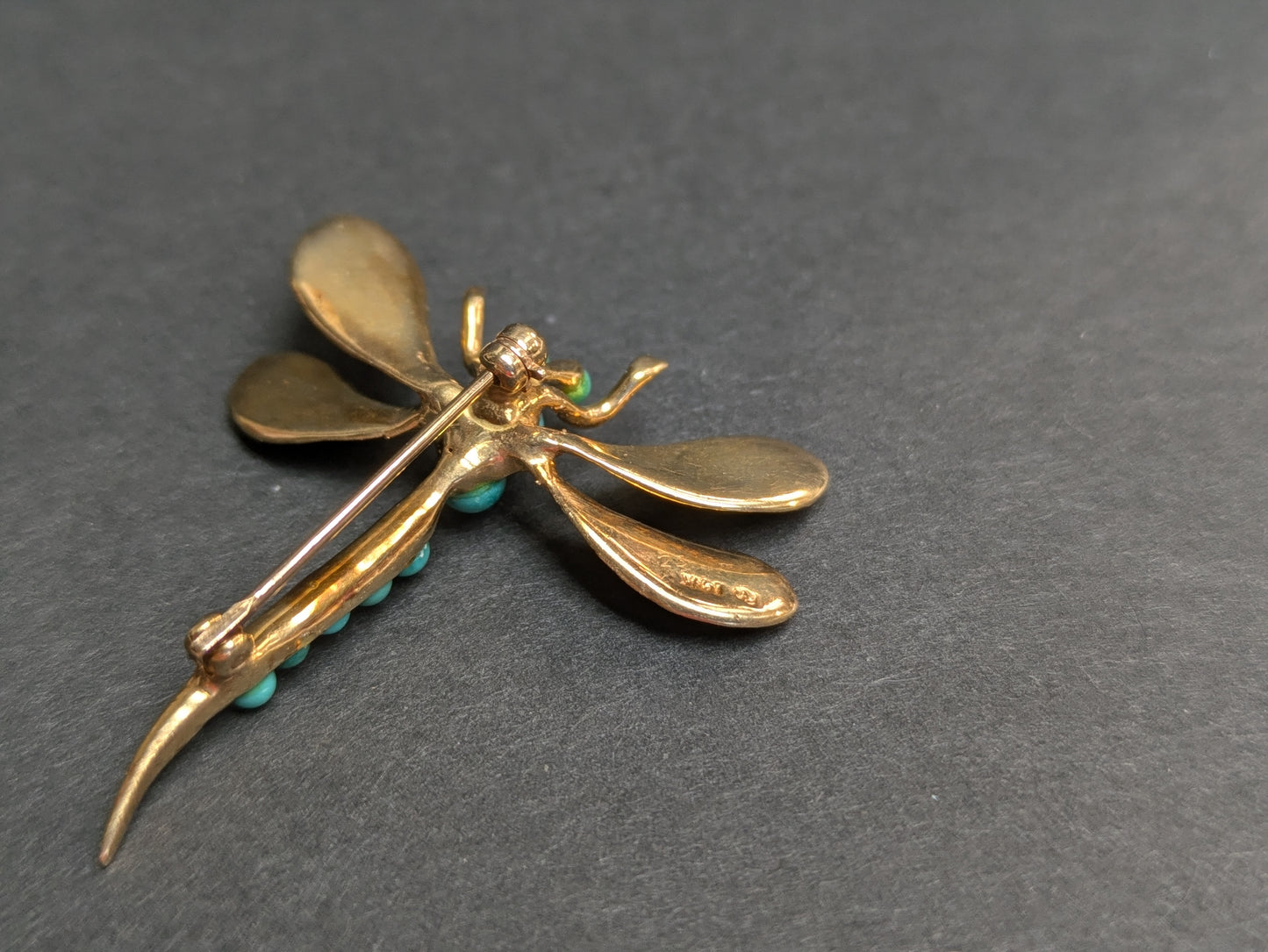 14k Vintage Dragonfly Brooch with Turquoise Details