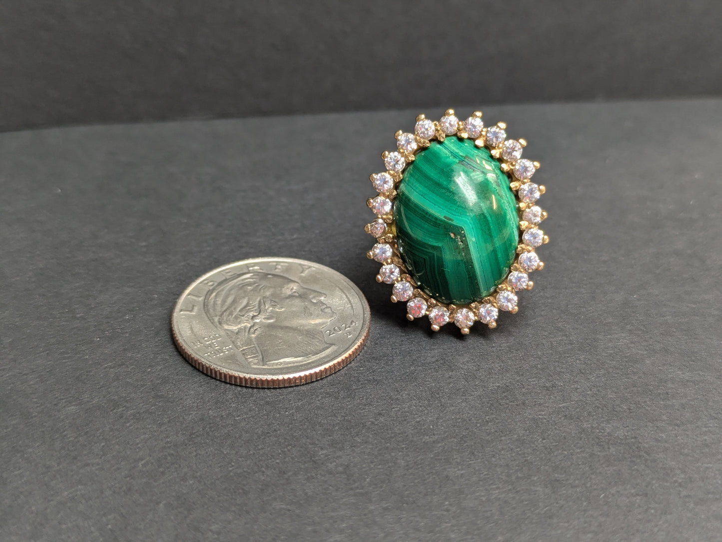 14k Diamond and Malachite Cocktail Ring