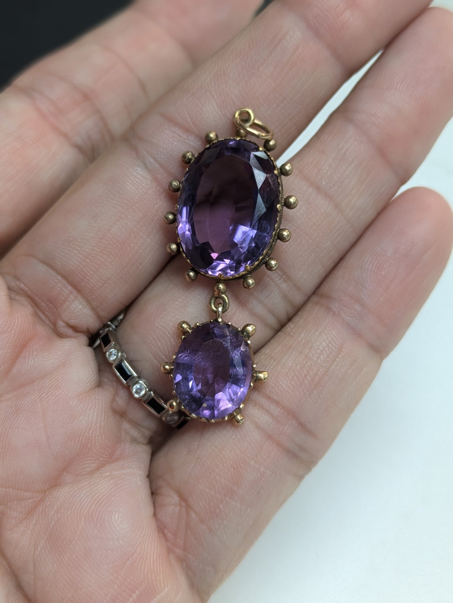 14k Amethyst Double Drop Pendant