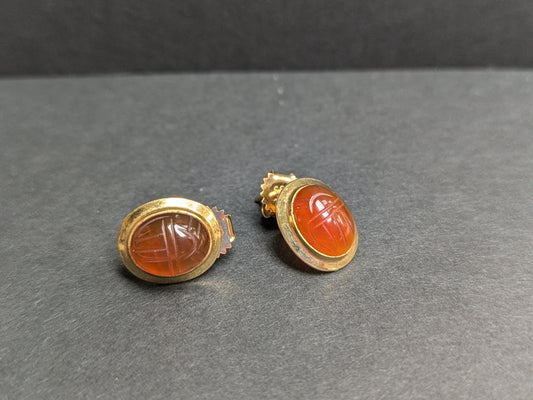 14k Carved Citrine "Scarab" Earrings