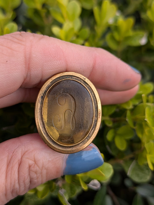 Low Carat Carved Citrine "H" Watch Fob/Pendant