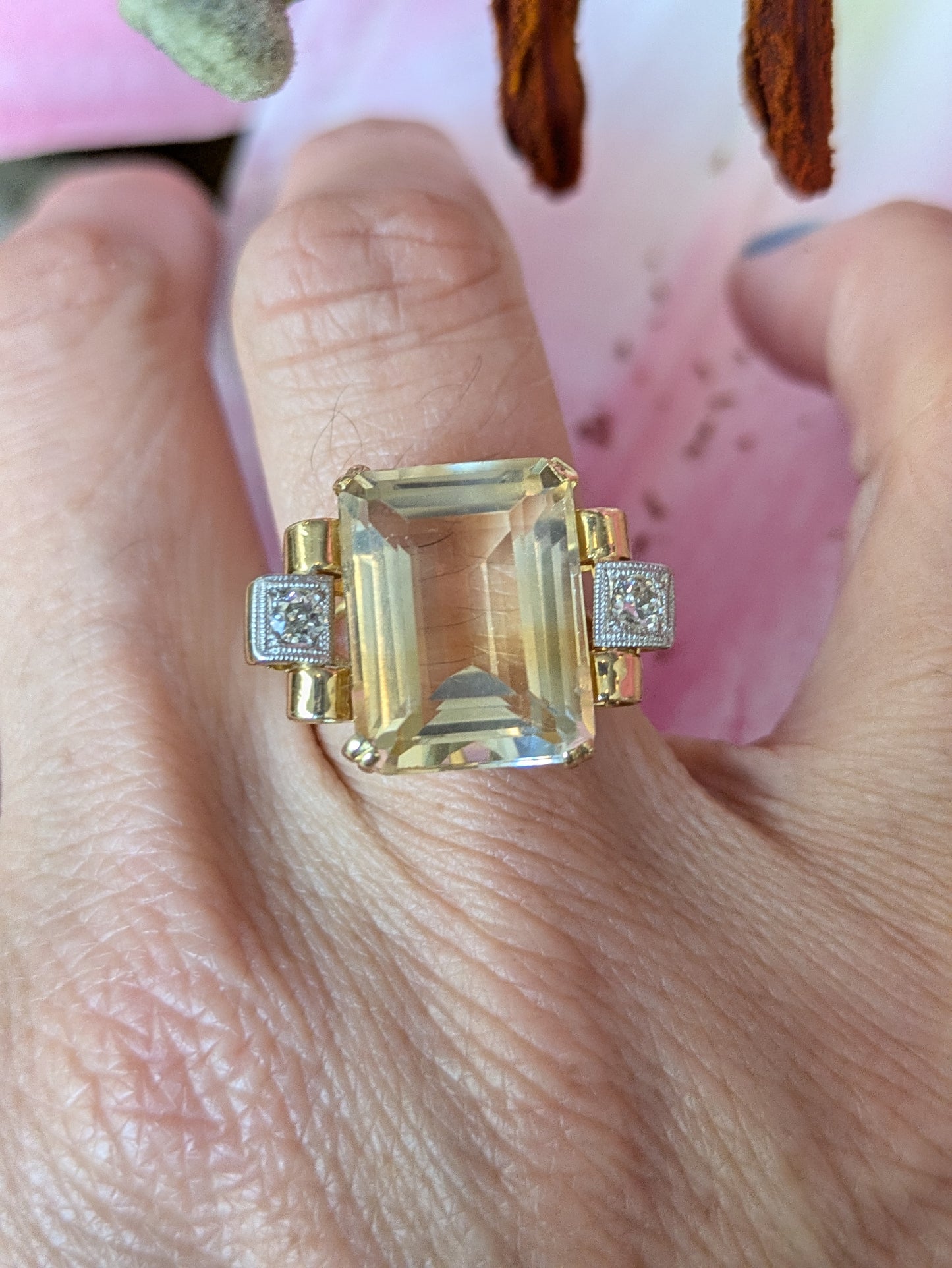 Art Deco Citrine and Diamond Ring