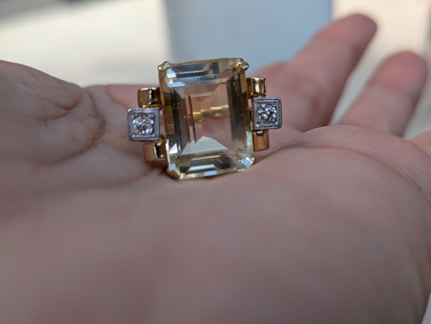 Art Deco Citrine and Diamond Ring