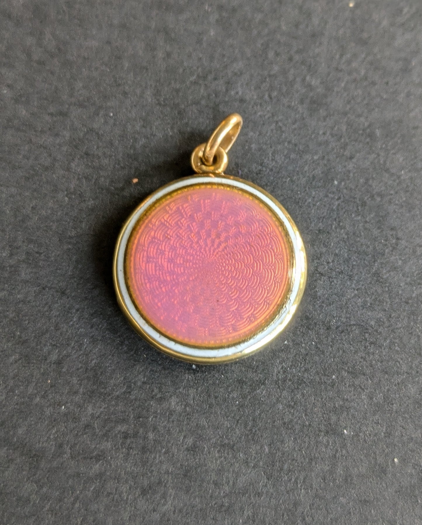 Edwardian Guilloche Peach Enamel Locket 14k