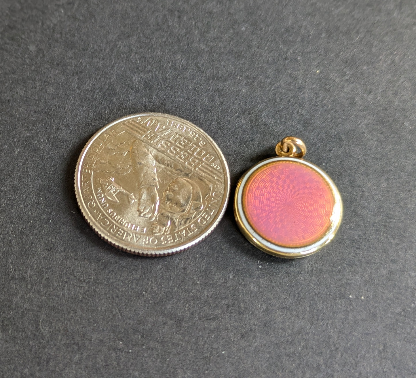 Edwardian Guilloche Peach Enamel Locket 14k