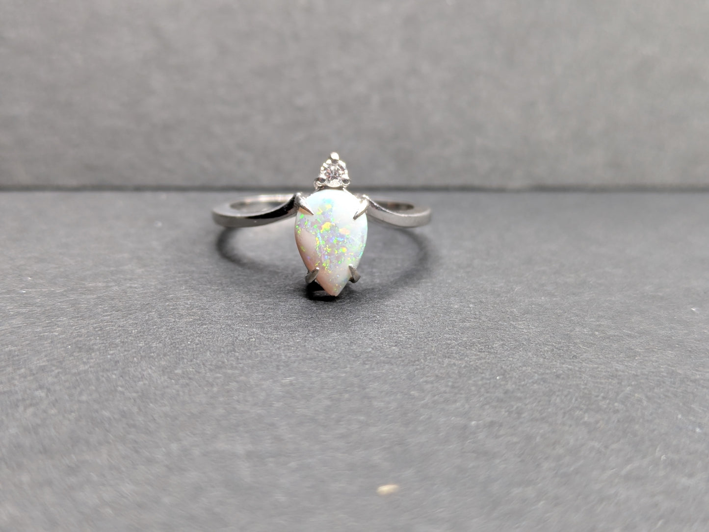 14kt White Gold Pear Shaped Opal and Diamond Ring