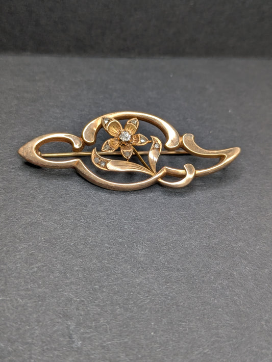 Art Nouveau Diamond and Pearl Brooch