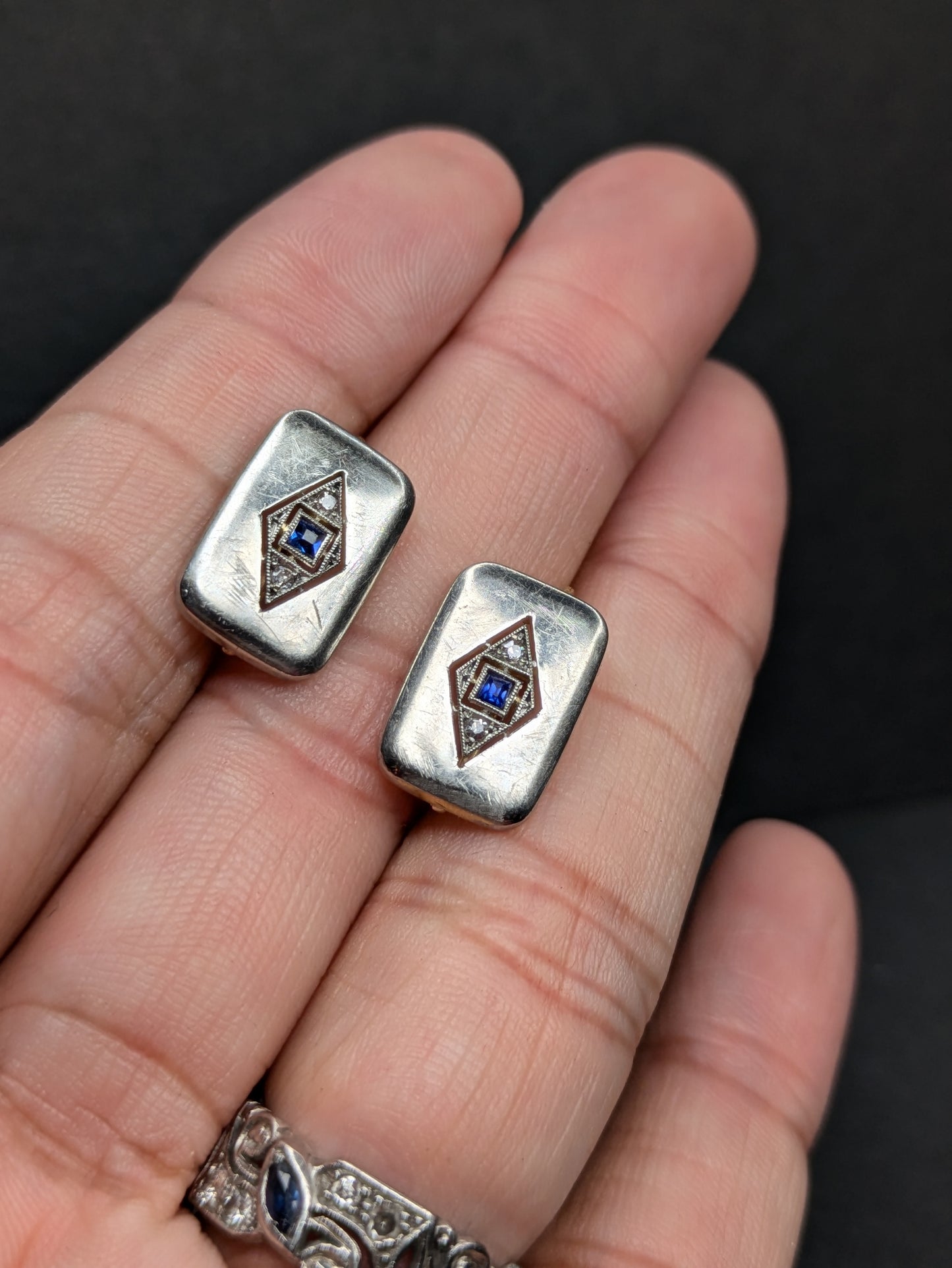 18kt & Platinum Art Deco Sapphire and Diamond Earrings