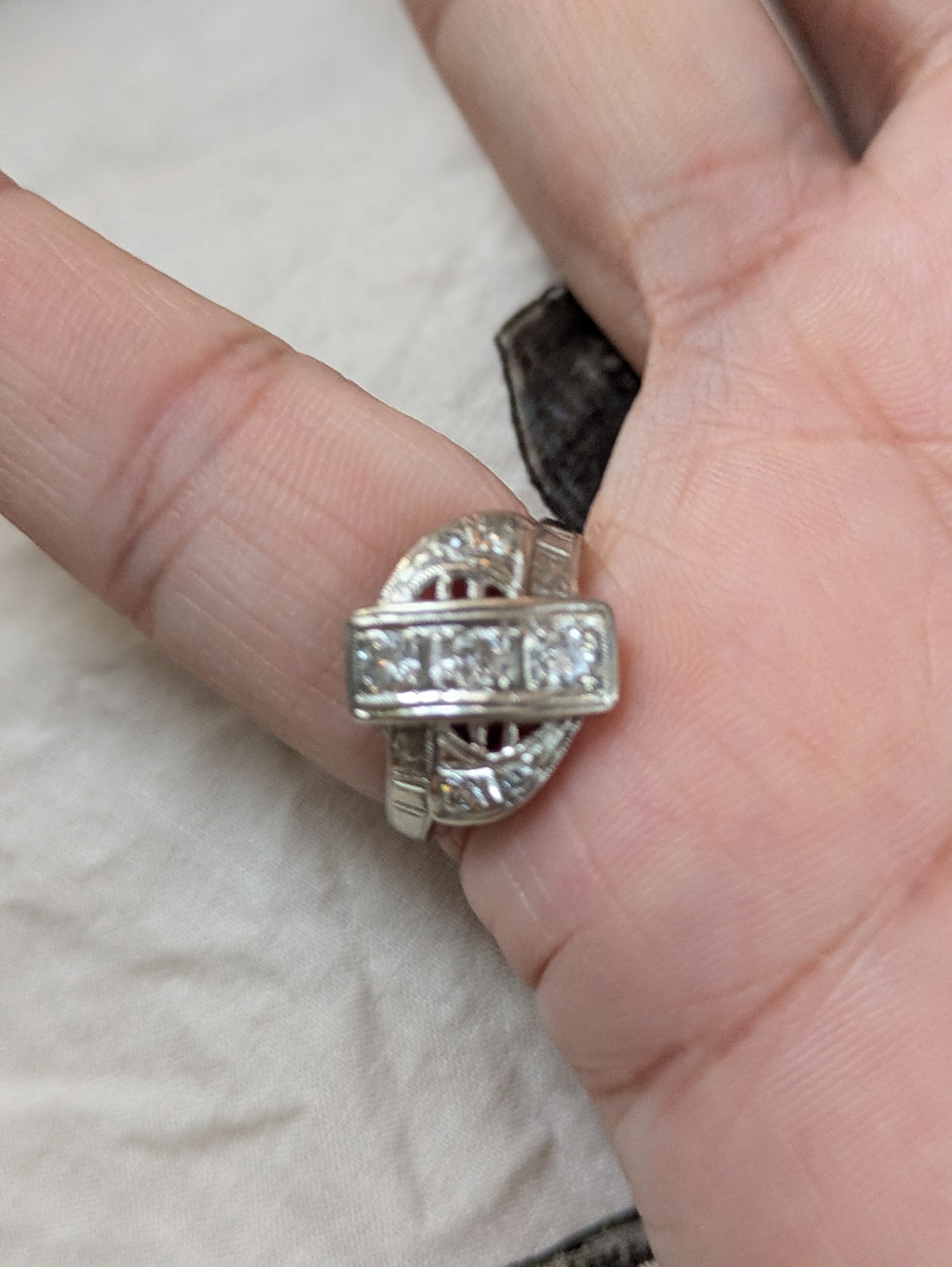 14k White Gold and Diamond 1930's Right Hand Ring