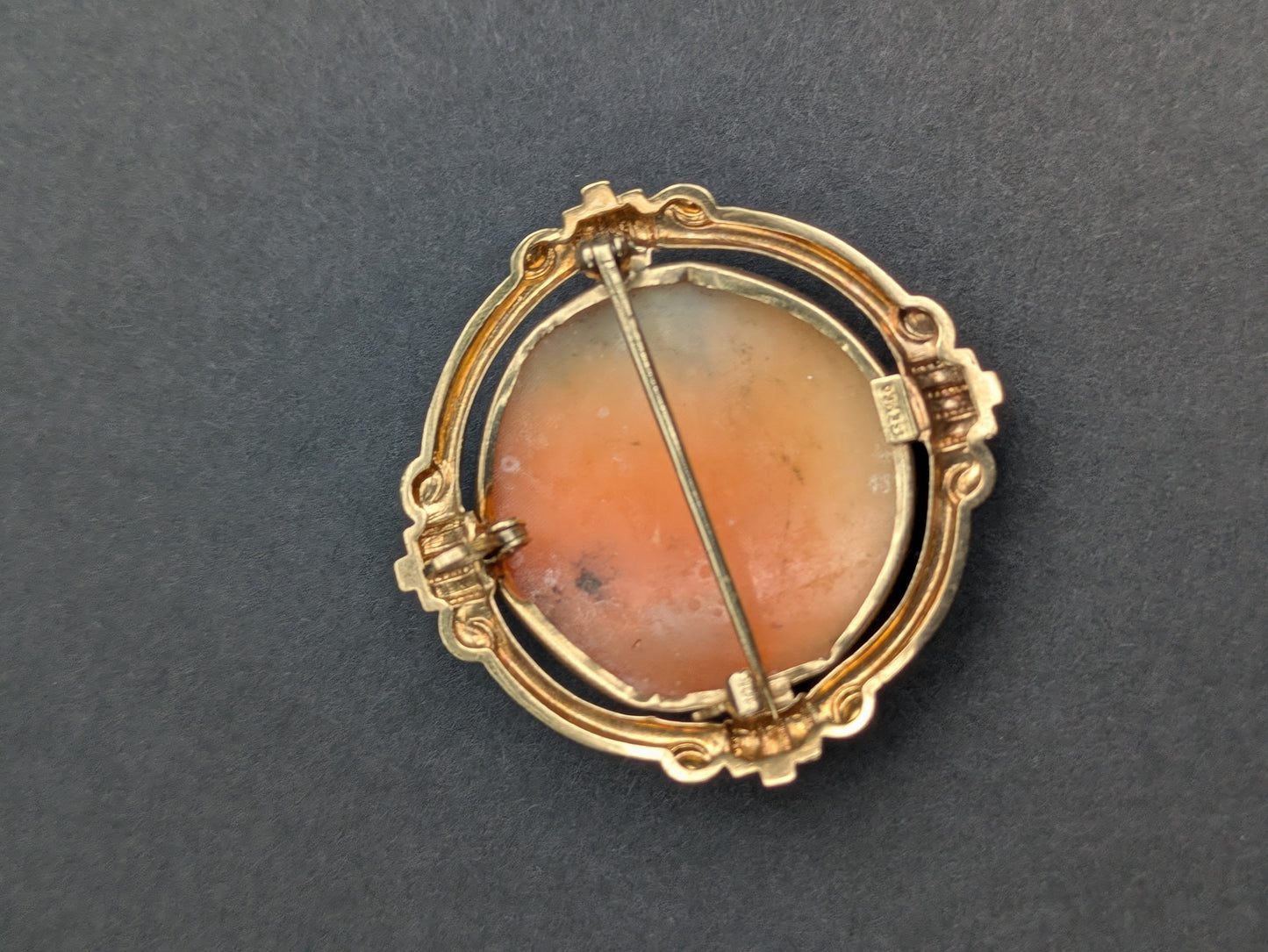 10k Framed Round Cameo Brooch with Conch Shell