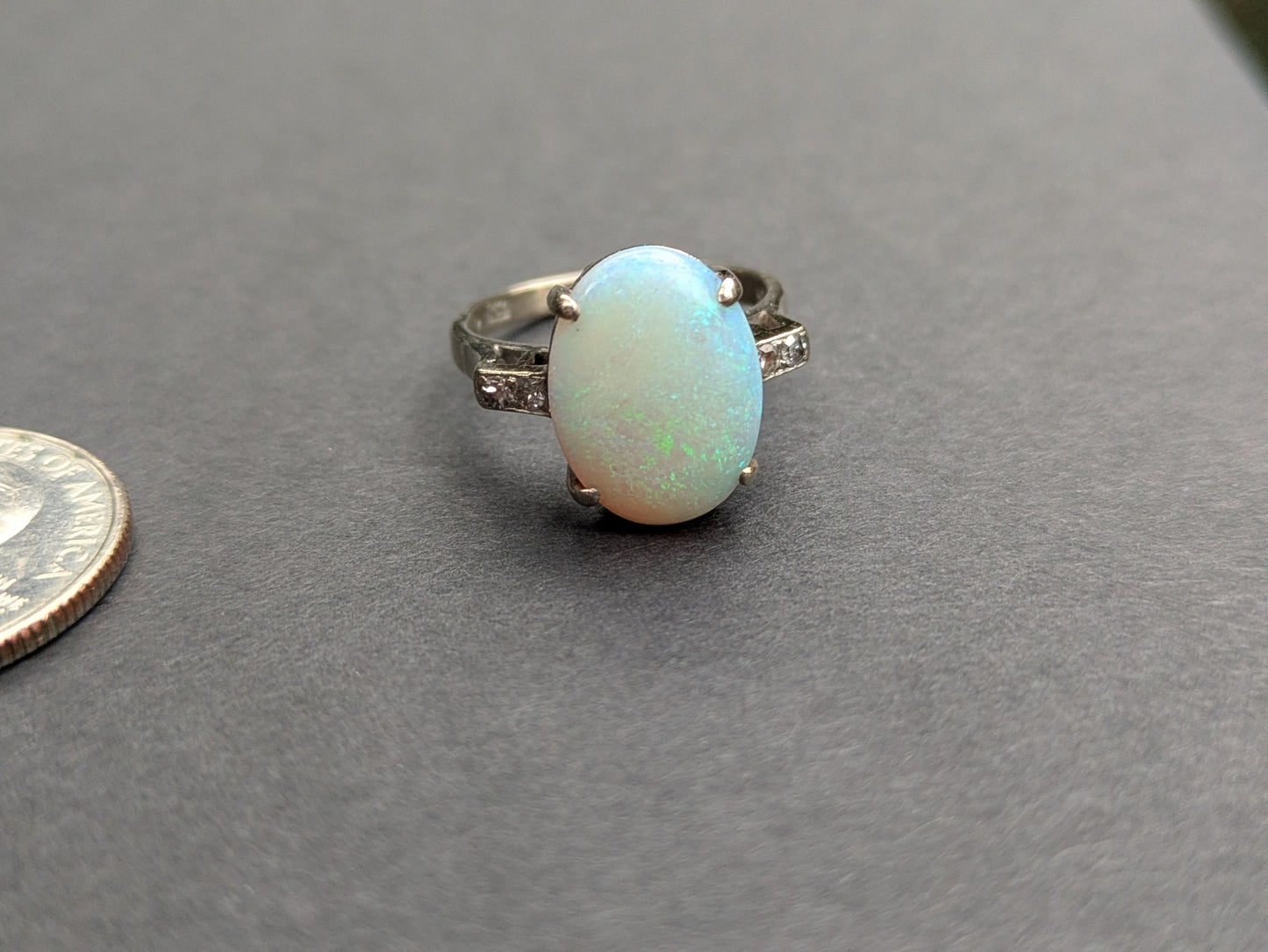 14k White Gold Opal and Diamond Ring