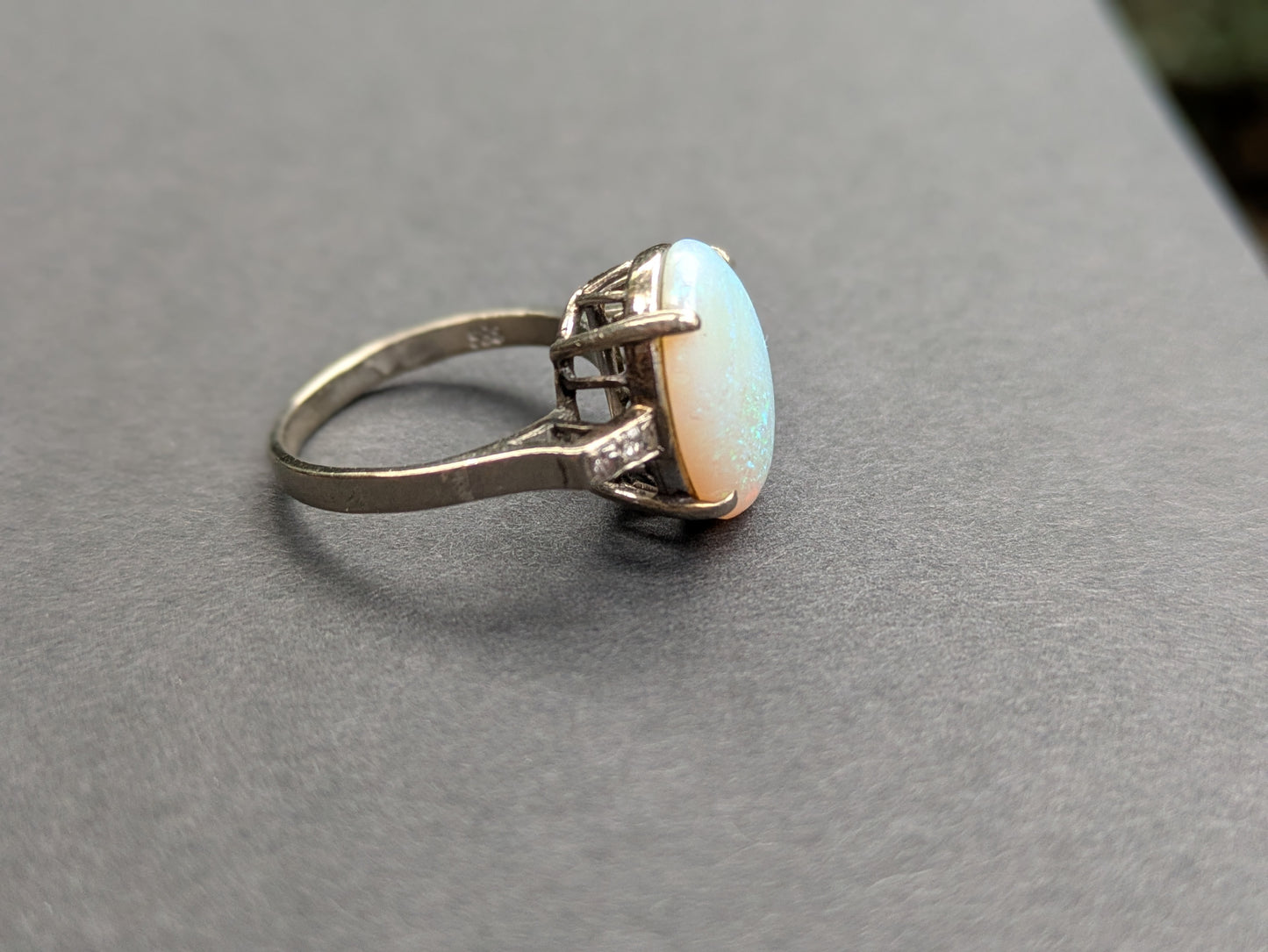 14k White Gold Opal and Diamond Ring