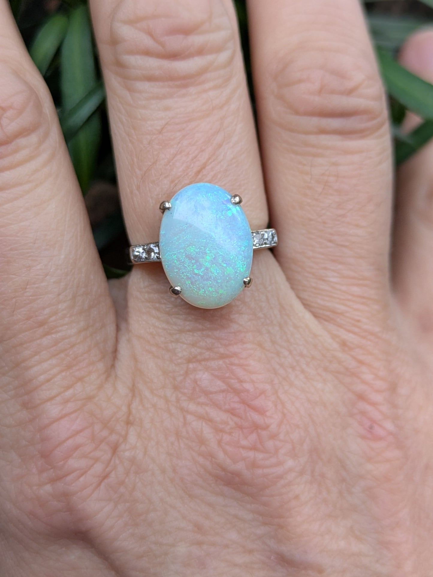 14k White Gold Opal and Diamond Ring
