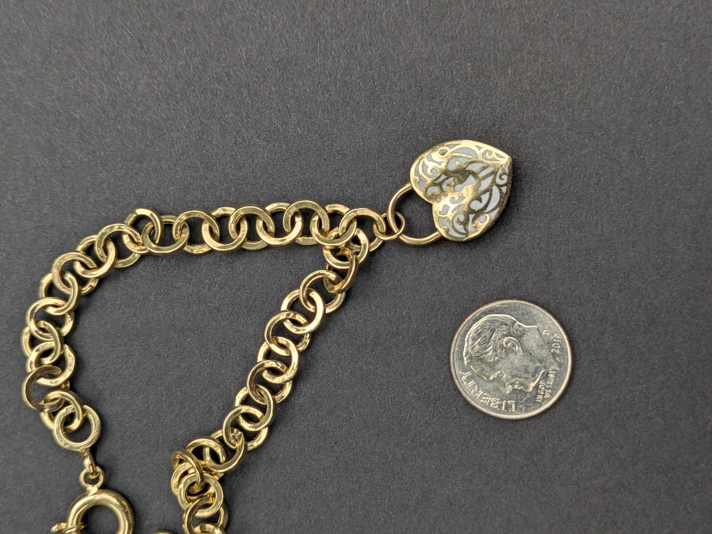 14k Estate Bracelet with Enamel Heart Lock