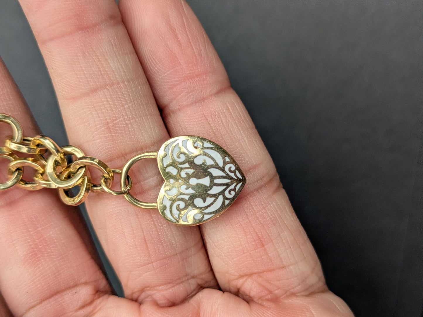 14k Estate Bracelet with Enamel Heart Lock