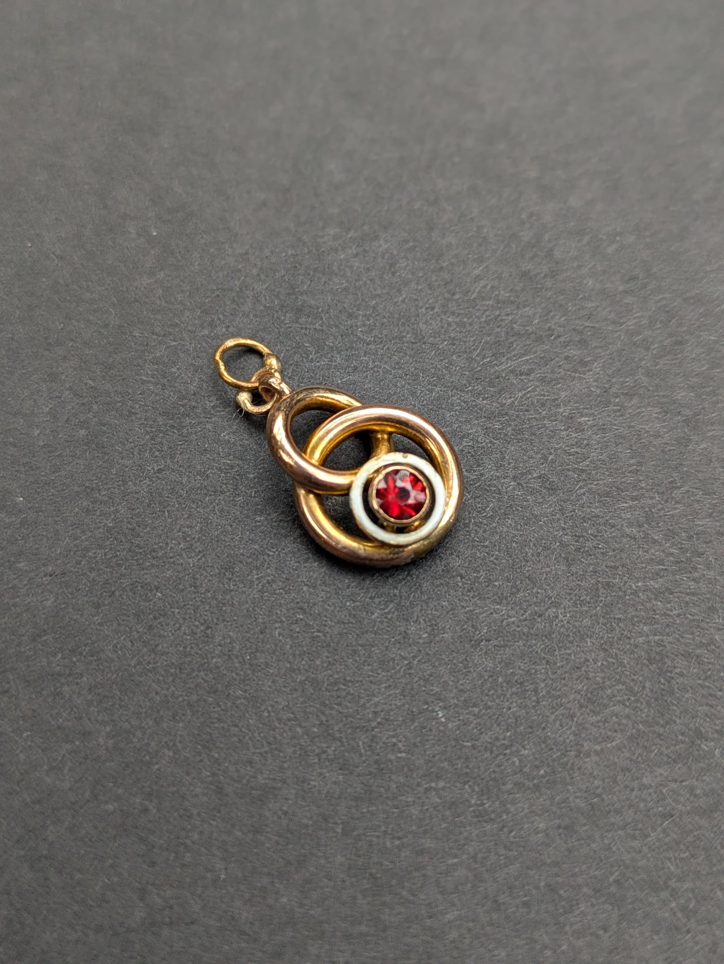 18k Ruby and White Enamel Charm
