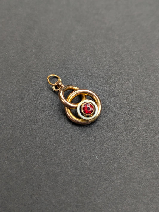 18k Ruby and White Enamel Charm