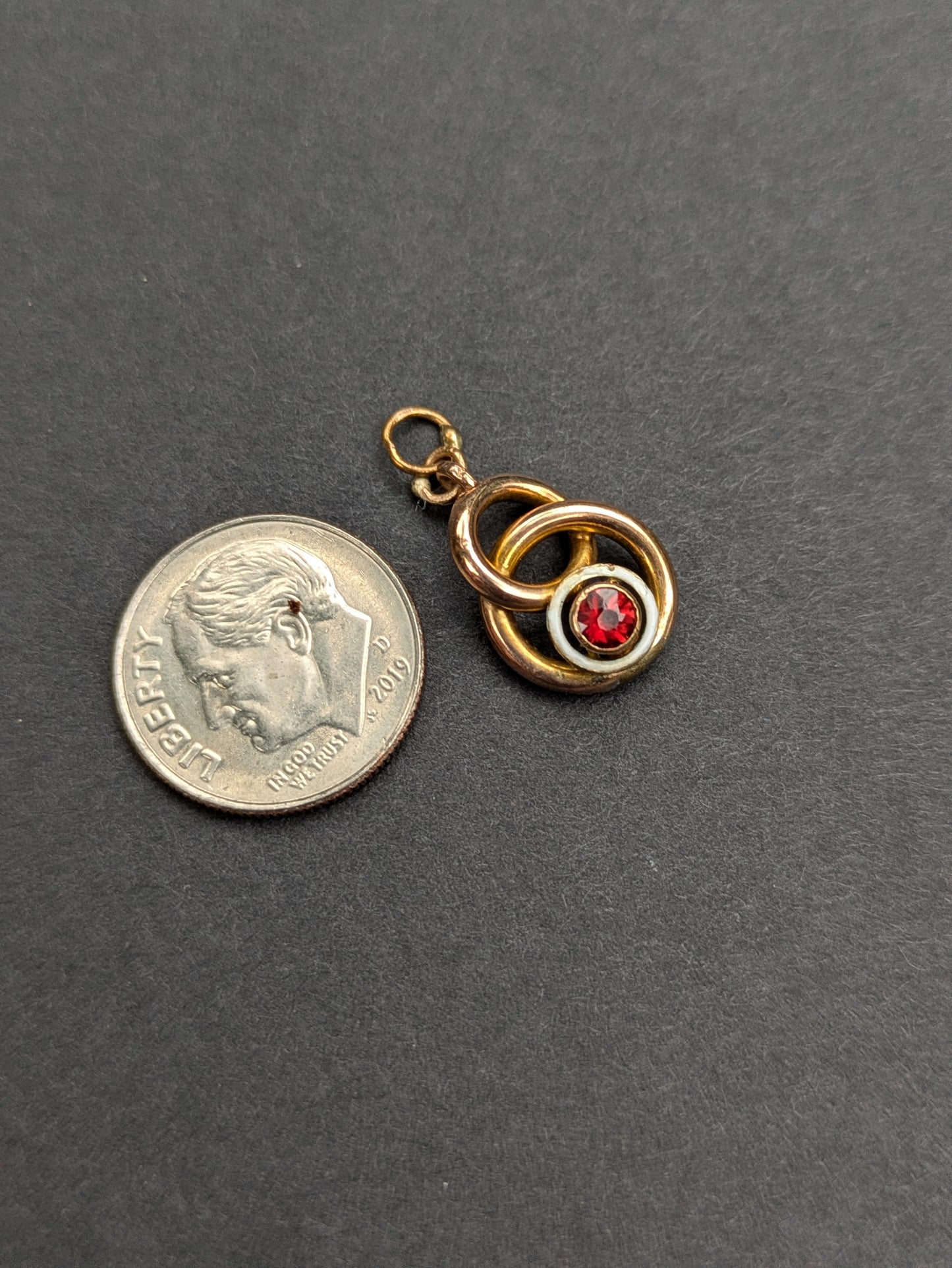 18k Ruby and White Enamel Charm