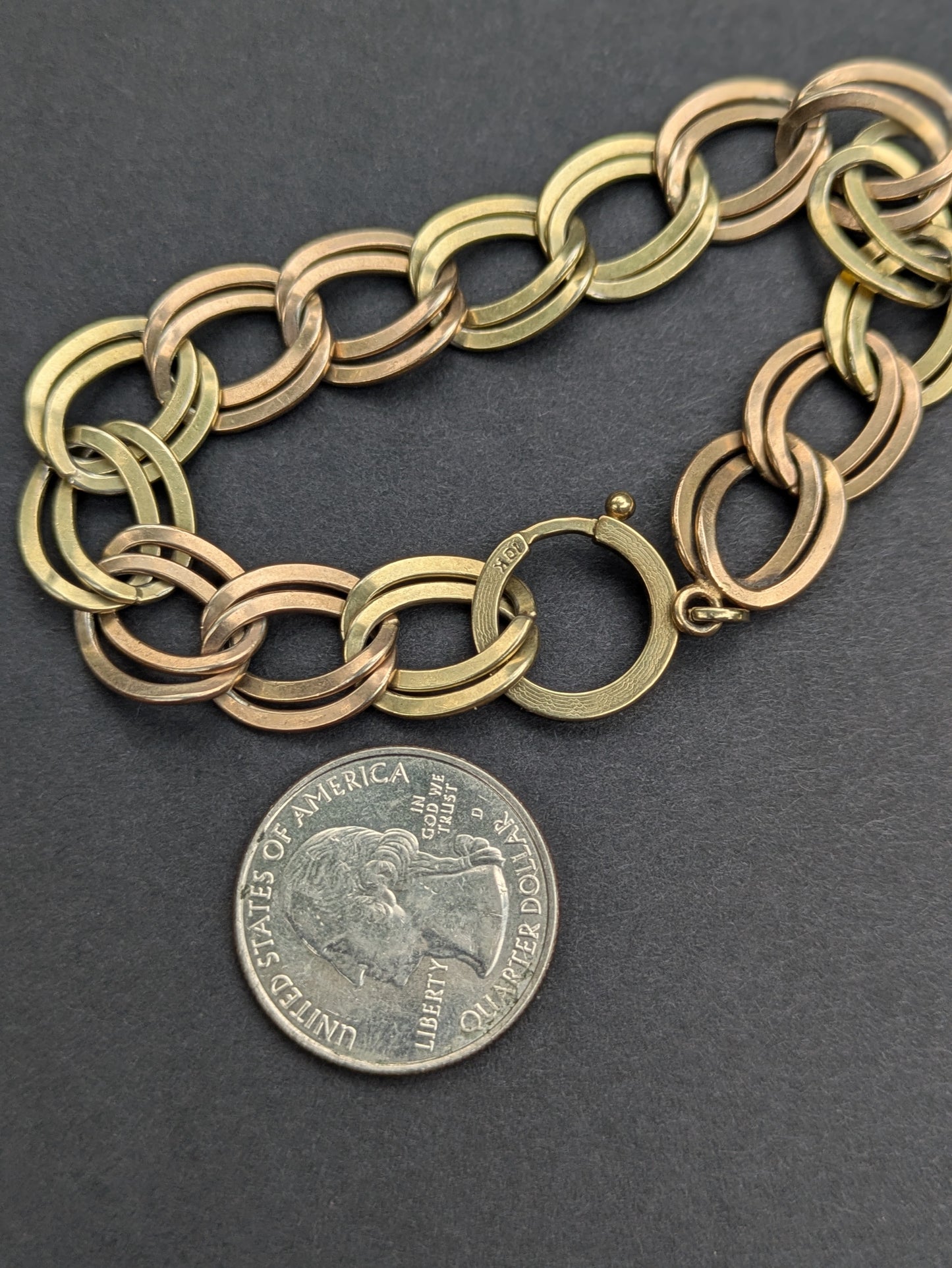 10k Double Link Large Bolt Clasp Bracelet