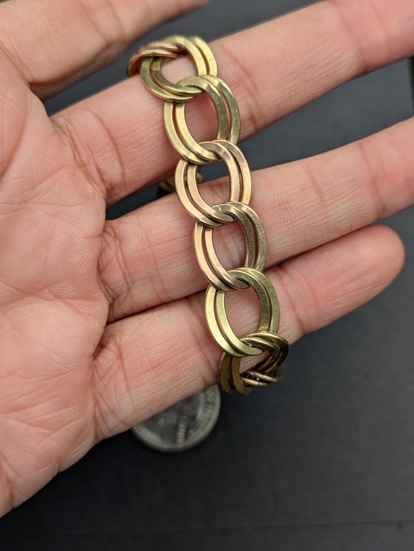 10k Double Link Large Bolt Clasp Bracelet
