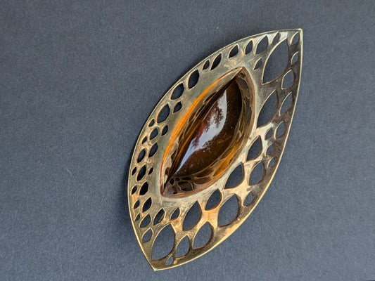 Large 9k Amber Leaf Brooch