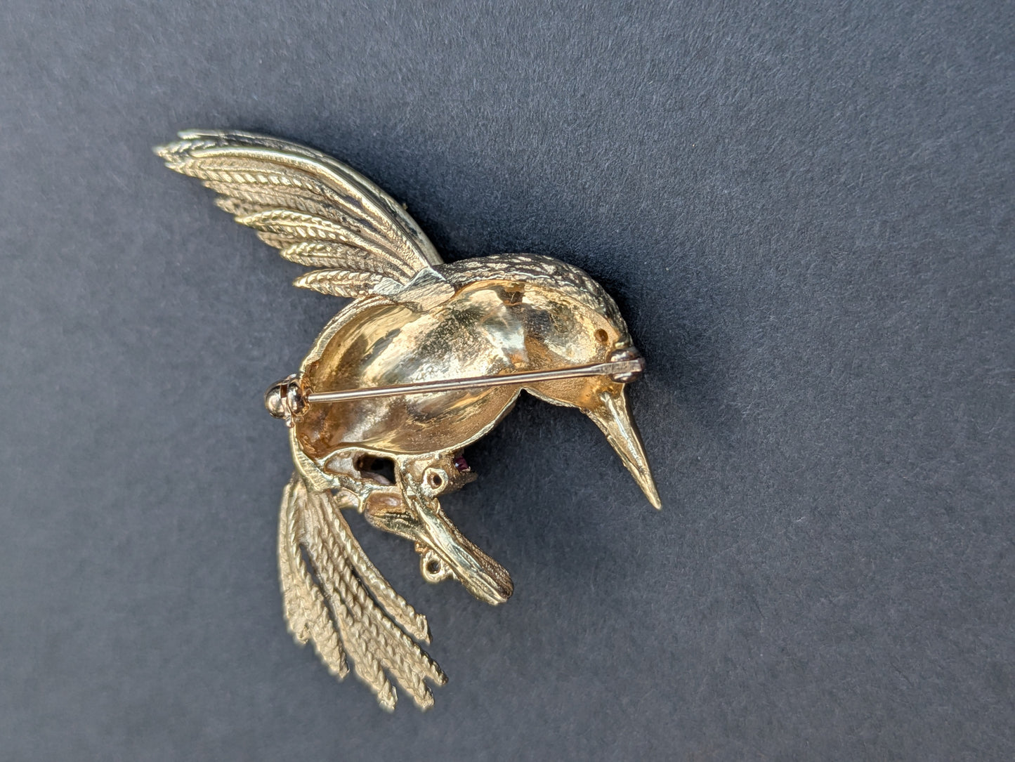 18k Hummingbird Brooch with Emerald, Sapphire, and Ruby