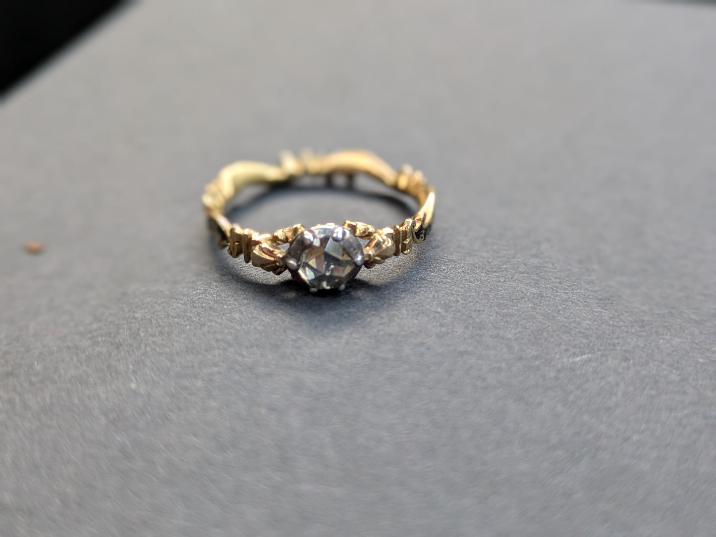 15k Mourning Ring circa 1758 with Rose Cut Diamond