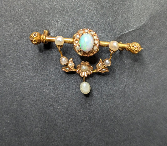 French 18k Opal Swag Brooch