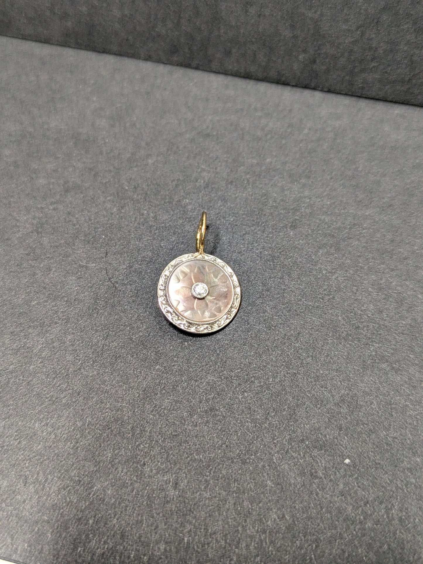 14k and Platinum Black Mother of Pearl and Diamond Charm