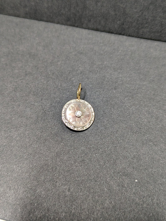 14k and Platinum Black Mother of Pearl and Diamond Charm