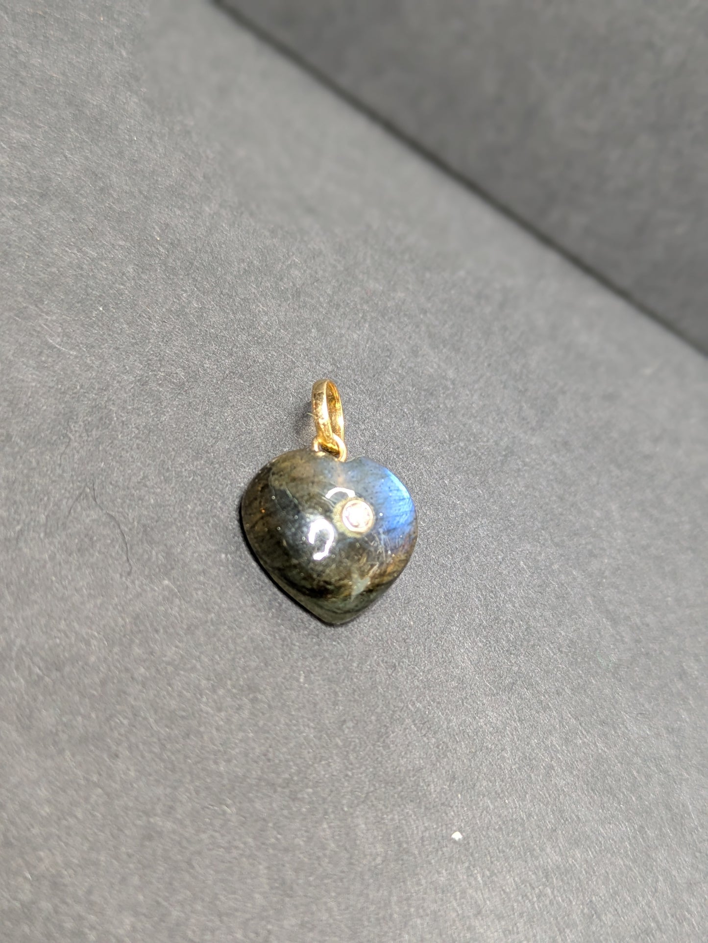 Labradorite Diamond Heart Charm