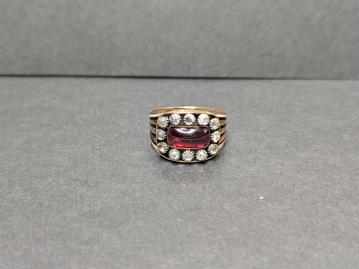 1825 French Garnet and Minecut Diamond Ring