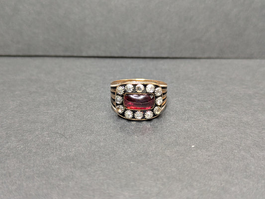 1825 French Garnet and Minecut Diamond Ring